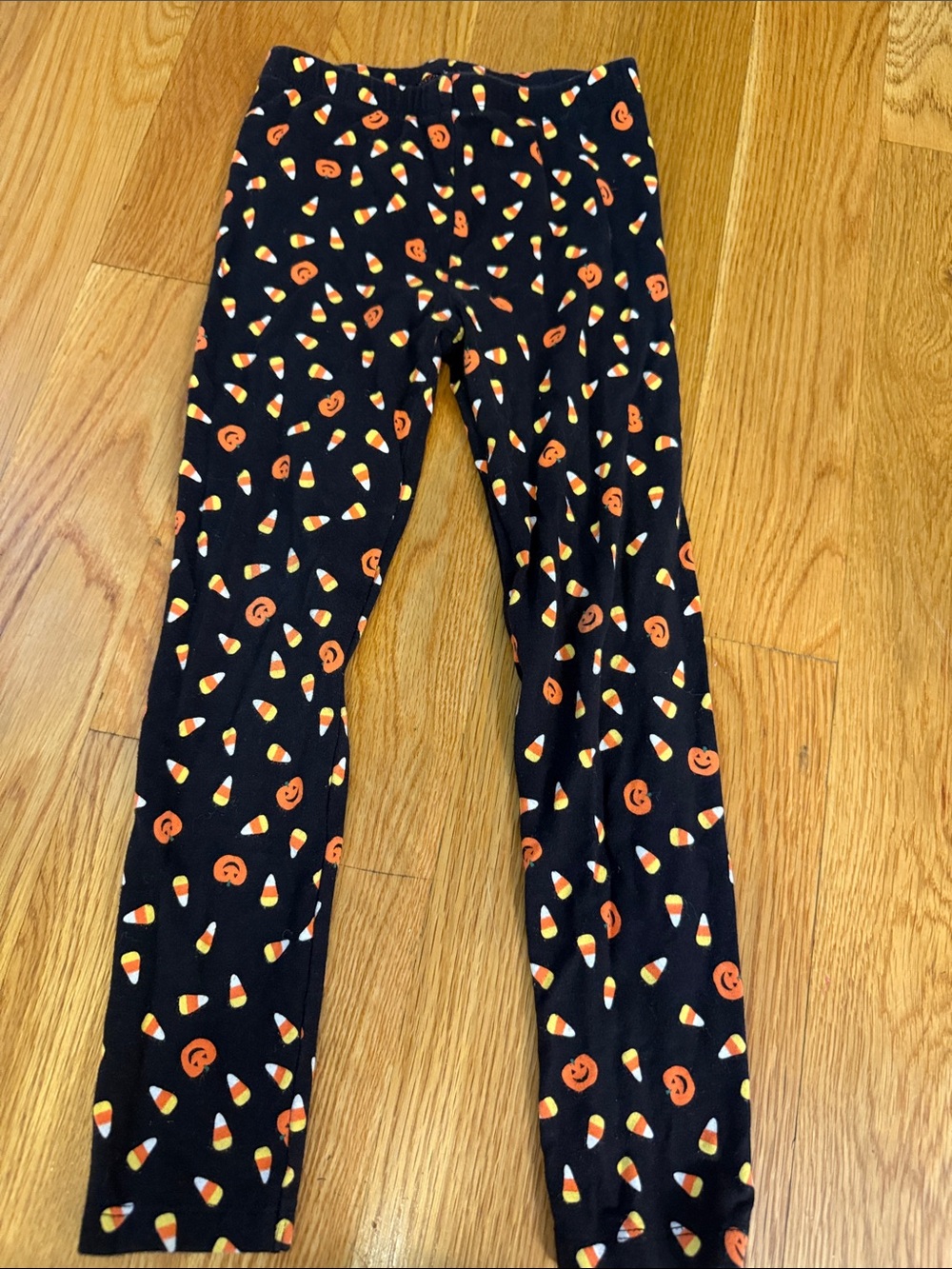 The Children's Place Black Leggings with Orange Candy Corn & Pumpkin Print